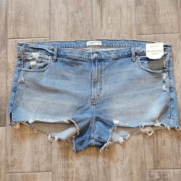 Abercrombie & Fitch Shorts Size 37 High Rise The Mom Short Raw Hem Distressed - Picture 1 of 10